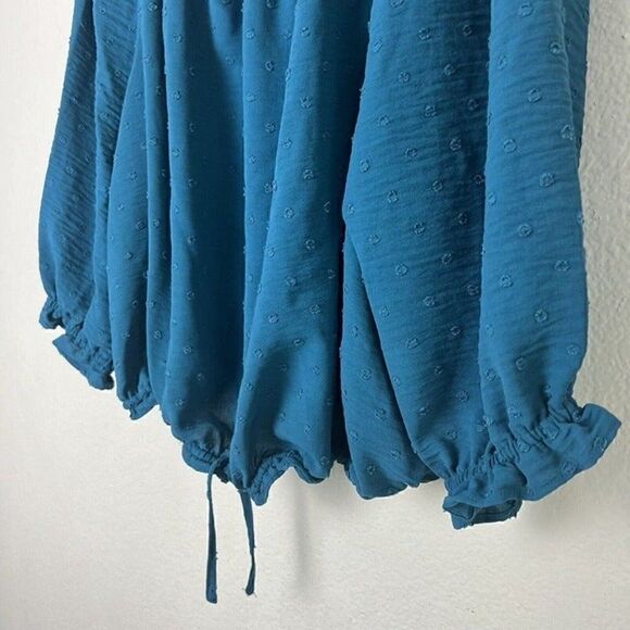 Lane Bryant Plus Size 18/20 Classic Sleeve Off-The-Shoulder Teal Top Swiss Dot - Picture 8 of 12